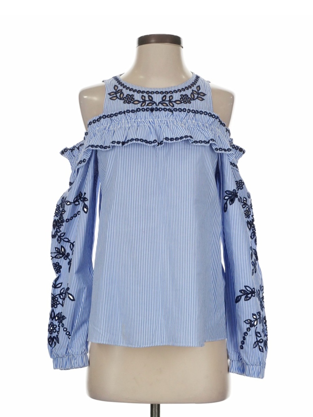 Parker Blue and Navy Cold-Shoulder Embroidered Blouse